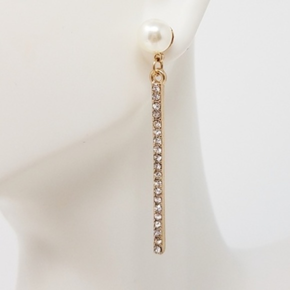 Pave ball and chain pearl earrings - Picture 3 of 3